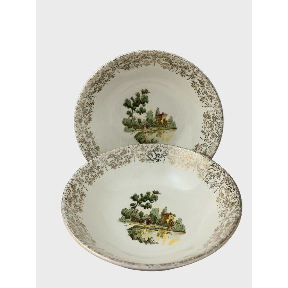 Vintage Canonsburg China Pair Soup Bowls Chateau France 6 1/8" Oven Proof